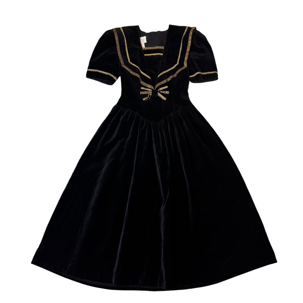 Gunne Sax Jessica McClintock Black‎ Velvet Dress Sailor Holiday Cottagecore S 5 - Picture 4 of 15